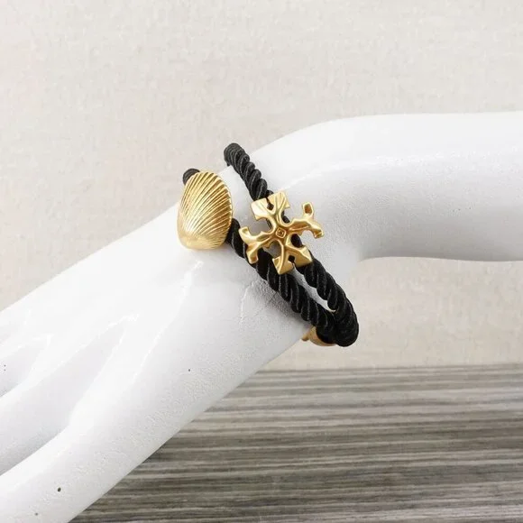 Tory Burch Shell Logo Rope Bracelet Black OS - Picture 6 of 12